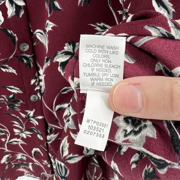 J. Jill Top Burgundy Floral‎ Long Sleeve Button Up Tunic Shirt Blouse Size Large - Picture 9 of 9